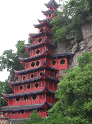 Pagoda built into the side of a cliff, a stop on the Yangzi River.